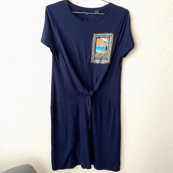 Disgual Womens Vest Norah Front Tie Dress Size Medium Blue NWT - Picture 1 of 7